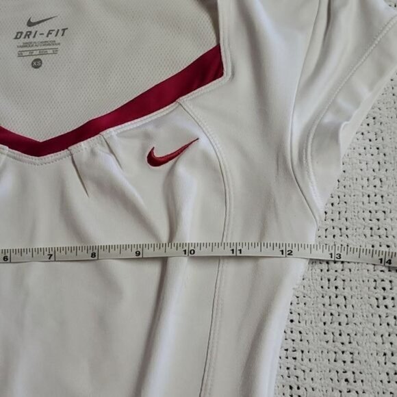 Nike Swoosh White with Pink Trim‎ V-neck Sz. XS SS Athletic Shirt - Picture 4 of 8